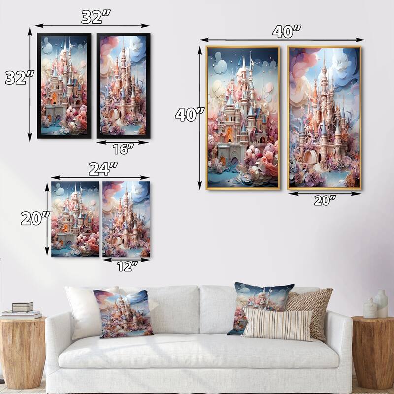 Designart "Castles Whimsical Wonder Pastel II" Castles Wall Art Set Of